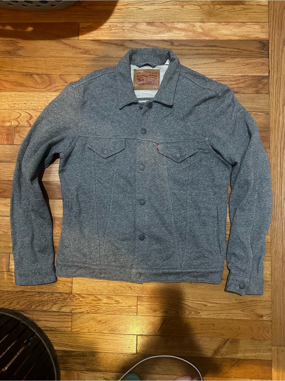 Levis Men’s French Terry Trucker Jacket Gray Cotton Soft Large